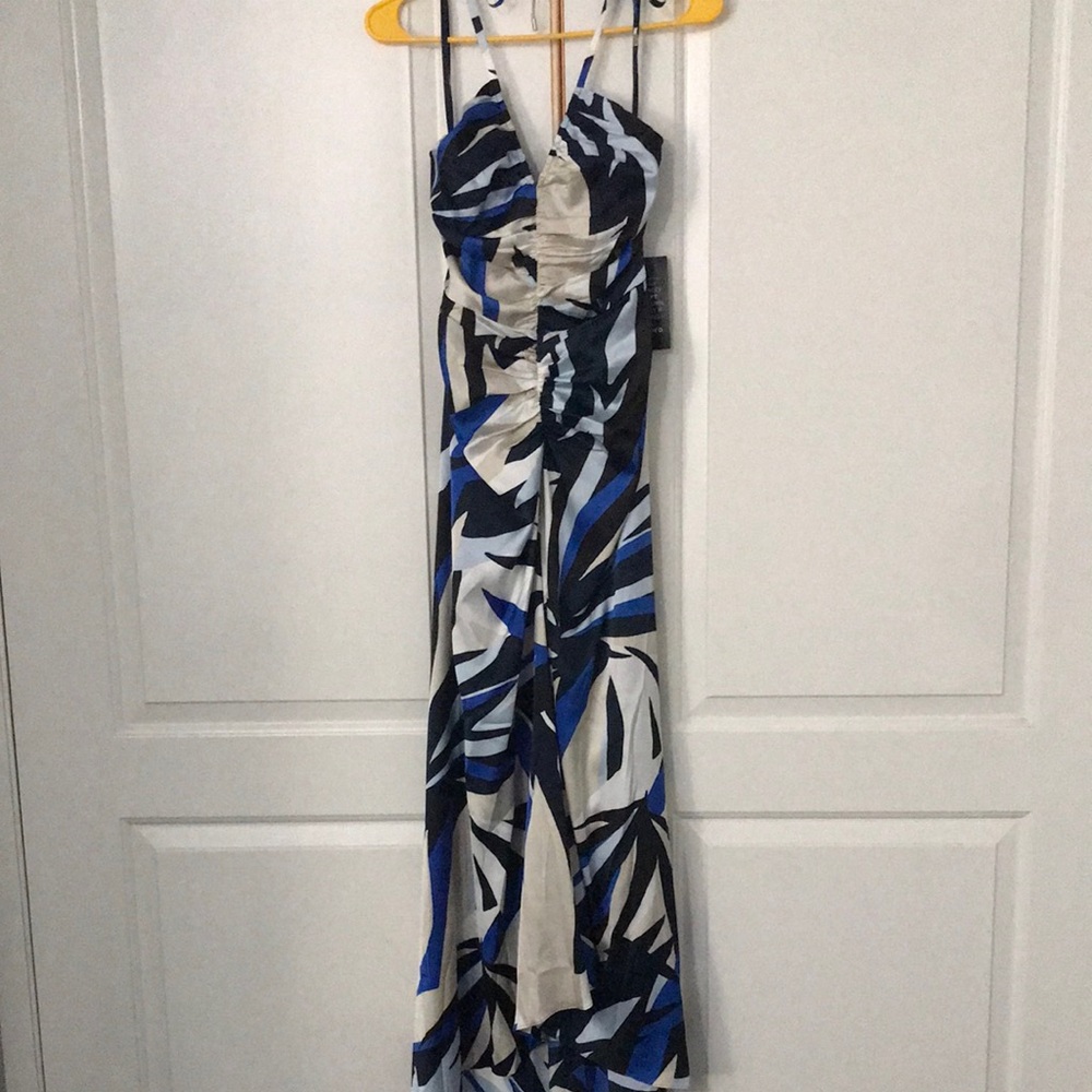 NWT WHBM Blue and Black Halter Maxi Dress